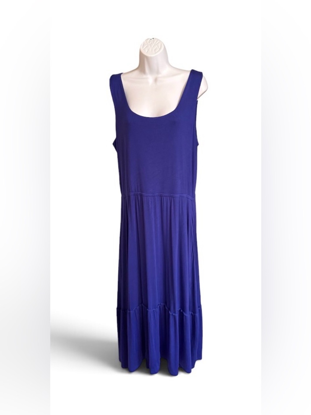 J Jason Wu Royal Blue Tiered Knit Midi Dress Size L Pockets A397286